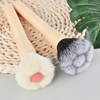 Pinceau à fond de teint unique en forme de patte de chat, végan, plat, poils synthétiques doux, manche en bois, noir/blanc, pinceaux de maquillage