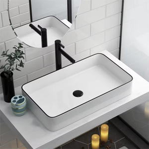<span class=keywords><strong>Lavabo</strong></span> de Cerámica Moderno y Minimalista para <span class=keywords><strong>Baño</strong></span>, de Lujo, Blanco con Borde Negro, <span class=keywords><strong>Lavabo</strong></span> Artístico para Montar en la <span class=keywords><strong>Encimera</strong></span>, para Hotel o Villa - Product Image 5