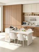 Table basse îlot tout-en-un rétractable pour salon, moderne et minimaliste, avec plateau en pierre et structure métallique, couleur personnalisable, idéale pour petit appartement