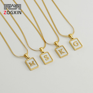 ZOGXIN Stainless Steel Letter Necklace 18K Gold Plated Square Pendant Women's Daily Wear Fine Jewelry - Product Image 1