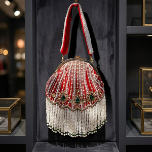 Sac de soirée élégant en coquillage perlé avec franges de perles, fermeture magnétique, léger, bandoulière souple pour fêtes et mariages - Product Image 2