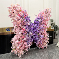 Arrangement floral rose et violet fantaisie pour fête, fleurs artificielles, papillons, décoration de fond, arrangement floral assorti pour la décoration de magasin