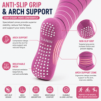 Chaussettes de compression montantes respirantes en nylon/élasthanne tricoté 168N, 20-30 mmHg, avec grip antidérapant et soutien de la voûte plantaire pour la course et les voyages