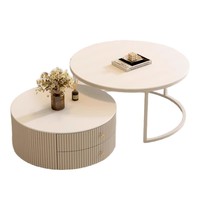 Table basse en panneau de pierre pour petit appartement, salon, design moderne et épuré, style crème, luxe discret, espace de rangement et extensible