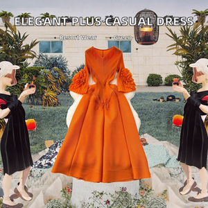 Vestido midi casual de fiesta con botones, bordado, cuello cerrado, manga larga, talla grande, tejido liso, primavera-verano - Product Image 2