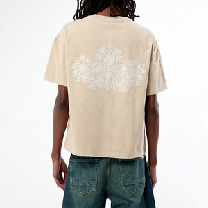 Camiseta KingSen de Algodón Lavado de Gran Gramaje para Hombre, Estilo Oversize, con Bordado Floral Vintage y Estampado Trasero, Casual, Holgada, de Manga Corta - Product Image 5