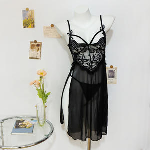 Senhoras Sexy Lace Mesh Emendado Nightdress Suit XL Tamanho Chiffon ODM Fornecimento Sutiãs - Product Image 5