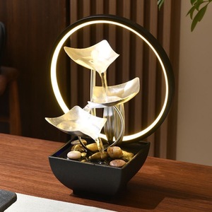 Fontaine d'eau circulante de bureau ronde avec rétroéclairage, décoration de luxe pour bureau, salon, maison, fontaine d'eau en fer illuminée - Product Image 2