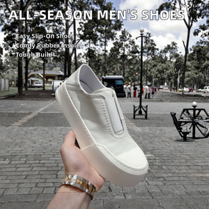 Men's All Seasons Comfortable Soft Board Shoes Thicksole Non-Slip Slip-On Design Genuine <b>Leather</b> Rubber <b>Insole</b> for Spring - Product Image 4