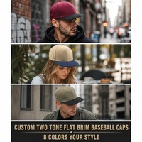 Gorra de Béisbol Personalizada de Dos Tonos con Visera Plana, 6 Paneles, Cierre Ajustable con Hebilla Metálica Negra y Borgoña, Venta al Por Mayor, OEM, MOQ Bajo