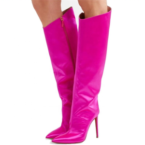 Wide Fit Large Size 45 Holographic Upper Women Pointed Toe Knee High Booties Side Zip Thin High Heels Metallic <b>Boots</b> for Ladies - Product Image 4