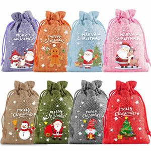 Bolsa de Lino Luminosa con Cordón para Dulces Navideños 2025, Bolsa de Regalo para Fiestas Infantiles - Product Image 3