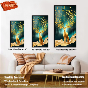 UNIART Art mural abstrait nordique vertical en verre cristallin, <span class=keywords><strong>impression</strong></span> sur <span class=keywords><strong>toile</strong></span>, cerf doré, affiches et impressions - Product Image 4