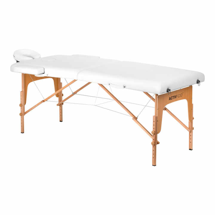 WOODEN FOLDING MASSAGE TABLE COMFORT ACTIV FIZJO LUX 2-SECTIONS 190X70 WHITE with SYNTHETIC LEATHER SPA BED