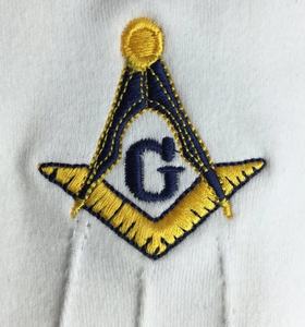 Masonic Regalia Gants en coton à usage quotidien Boussole carrée jaune avec gantelets brodés par G Machine - Product Image 2