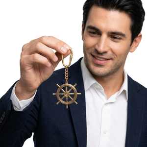 Llavero de latón con diseño de rueda de barco, chapado en oro, circular, diseño náutico, recuerdo, regalo - Product Image 6