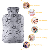 2000ml grande bouteille d'eau chaude motif étoile flanelle couverture sac bouteille en caoutchouc avec couvercle confortable