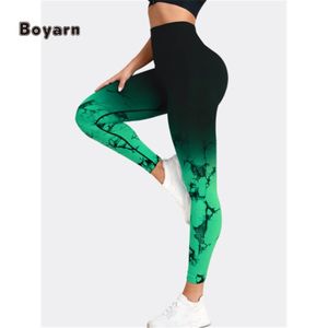 กางเกงเลกกิ้งกีฬา Boyarn สำหรับผู้หญิง ลายมัดย้อมแบบเต็มตัว ไร้ตะเข็บ ยืดได้สี่ทิศทาง กระชับหน้าท้อง เหมาะสำหรับโยคะ ออกกำลังกาย วิ่ง - Product Image 5