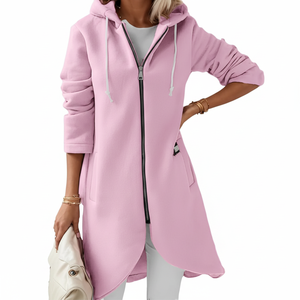 เสื้อฮู้ดดี้ผู้หญิงแบบซิปยาวทรงโอเวอร์ไซส์ สไตล์ลำลอง เสื้อคลุมตัวยาวแขนยาว เสื้อแจ็คเก็ตคาร์ดิแกนแบบเปิดด้านหน้า มีกระเป๋า - Product Image 1