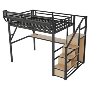 Metal Loft Bed with Desk and Storage <b>Shelves</b> Heavy Duty Freestanding Epoxy Coated Black Frame 4 Tier Grid Shelving <b>Unit</b> - Product Image 3