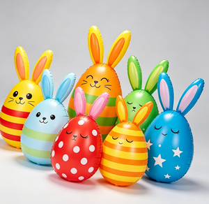 Paquete de 7 Huevos de Pascua Inflables Coloridos de PVC para Exteriores, Decoración para Jardín y Patio, Caza de Huevos - Product Image 2