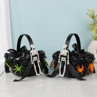 Keranjang Hadiah Halloween 21CM untuk Anak-Anak, Keranjang Trick or Treat, Keranjang Permen Halloween dengan Tema Labu, Hantu, dan Tengkorak
