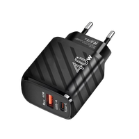 Adaptateur de charge USB C à double port 40W PD 25W Max Power Brick Prise murale US Plug Noir USB C et USB Power Brick