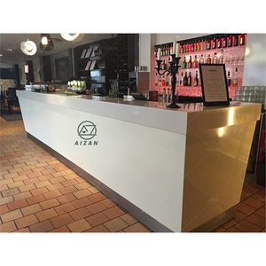 Comptoir de <span class=keywords><strong>bar</strong></span> à musique Led personnalisé <span class=keywords><strong>Bar</strong></span> en pierre blanche pure design de boîte de nuit commerciale pour salon VIP Design d'intérieur - Product Image 1