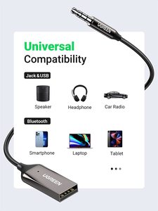 Bộ Chuyển Đổi UGREEN <span class=keywords><strong>Aux</strong></span> Sang <span class=keywords><strong>Bluetooth</strong></span> 5.0 Bộ Thu <span class=keywords><strong>Bluetooth</strong></span> 3.5Mm Cho Xe Hơi Bộ Giắc Cắm USB 2.0 Sang 3.5Mm - Product Image 3