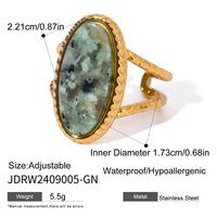Bague élégante en pierre naturelle avec bagues en pierre précieuse turquoise au design ovale réglable en acier inoxydable or 18 carats