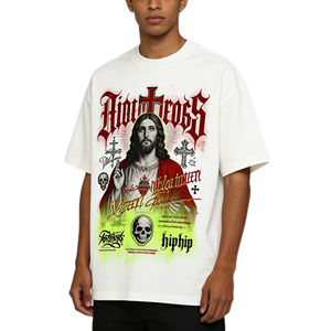 T-shirt en coton tricoté 100% délavé effet vieilli pour homme, coupe ample 150 GSM, imprimé DTG vintage, été - Product Image 3