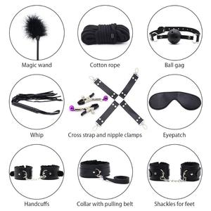 10PCS BDSM 구속 키트 - 부드러운 PU 결박 세트 커플용 플러시 침대 구속 및 플러팅 장난감 성인용 놀이 액세서리 - Product Image 2