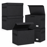 Cajas de Almacenamiento de Tela Negra con Tapas y Ranuras para Etiquetas, Contenedores Plegables para Organización de Cómics y Archivos