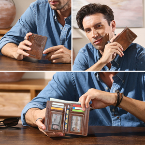 Cartera Bifold de Cuero de Grano Completo Estilo Denim de Contact's con Protección RFID, Múltiples Ranuras para Tarjetas, 2 Ventanas de Malla para Identificación y Bolsillo con Cremallera para Monedas para <span class=keywords><strong>Hombre</strong></span> - Product Image 5