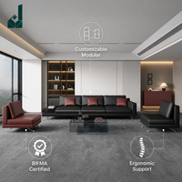 Ensemble de canapés de direction en cuir noir minimaliste italien moderne, canapé modulaire de luxe pour salle de réception de PDG