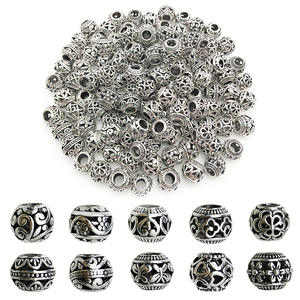 Bolas de Metal de filigrana con agujero grande de plata antigua de 10mm, hallazgos de joyería DIY para pulseras, collares, llavero - Product Image 1