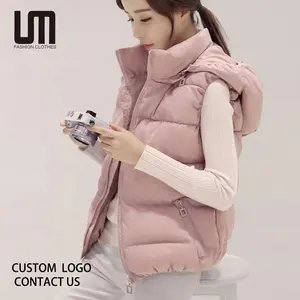 Liu Ming Dropshipping ürünleri 2024 sonbahar kış kadın Casual sıcak kolsuz düz renk Hoodie ceket kalın yelek