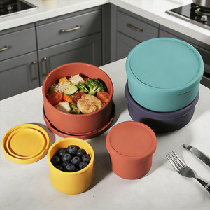 Silicone <b>Lunch</b> <b>Box</b> 700ml 250ml Flip Top Airtight <b>Microwave</b> Safe Food Storage Container For Office Students Back To School - Product Image 2