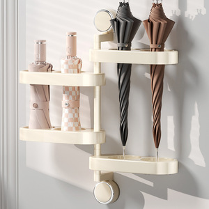 Umbrella Holder Wall Mounted No Drill Rotating Rack For Entryway Storage White Plastic 10 Umbrellas Capacity - Product Image 2