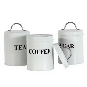 Ensemble de bidons en acier inoxydable cuisine métal sucre thé et café boîte de rangement pot avec - Product Image 1