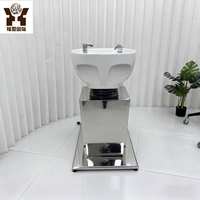 Fauteuil de lavage électrique inclinable de luxe moderne en cuir PU avec repose-pieds et lavabo en céramique pour salon de coiffure