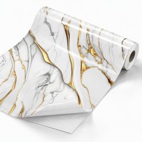 Autocollant mural en PET effet marbre doré, autocollant adhésif pour carrelage, imperméable, anti-rayures, pour salon, bureau à domicile, décoration