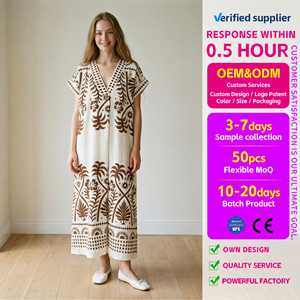 Vestido Casual Personalizado Hecho en China, Estilo Europeo Americano, Holgado, <span class=keywords><strong>Talla</strong></span> Grande, Cuello en V, Manga Corta, Diseño Estampado para Mujer - Product Image 1