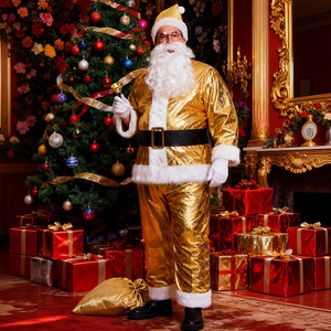 Costume de Père Noël doré Yi Xiaoyi pour homme adulte, ensemble de performance transfrontalier en cuir verni, tenue de Noël - Product Image 4