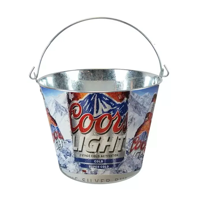 Metal Bucket Cool Light Beer Bucket Holds About 6 Beers Personalized Logo Bar Ice Metal Tin Wine Bucket Beer Bucket With Handle For Party