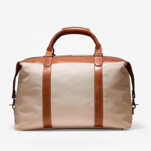 High quality branded polo summer fashion bio cotton linen leather trim small vintage travel men duffle canvas weekend bag