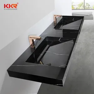 KKR Wholesale Modern Sanitary Wares Washroom Vessel sink Black Marble Wash Basin Maeble Texture Stone Sink Vanity