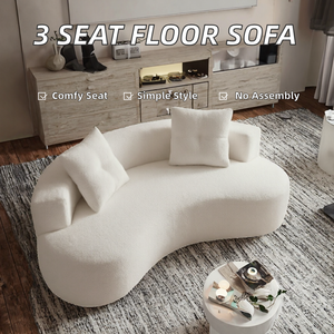 Curved 3 Seater Boneless Floor Couch Boucle Upholstered <b>Cloud</b> Sofa with 2 Pillows Minimalist Living Room Furniture - Product Image 2