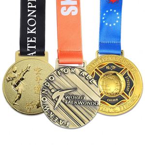 Souvenirs, médailles de récompense avec logo en relief, détails de haute qualité, médailles sportives en alliage de zinc, médailles de taekwondo personnalisées en or avec ruban - Product Image 1
