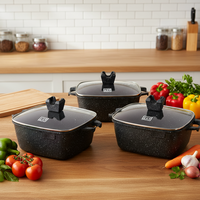 Ensemble de 6 ustensiles de cuisine en aluminium de haute qualité, revêtement antiadhésif durable, couvercle en verre, fond à induction, design minimaliste, article unique